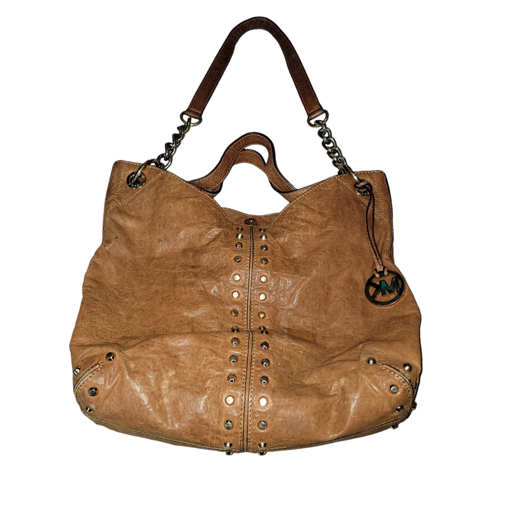 VTG Michael Kors Camel Leather Astor Uptown Studded 2-way Shoulder/Crossbody Bag